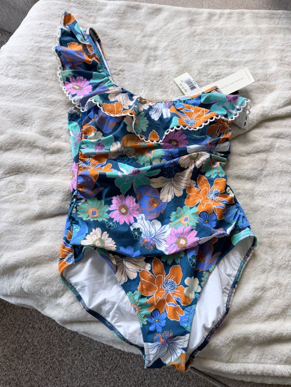Profile By Gottex Women’s One-Shoulder Floral Swimsuit in Navy, Orange & Pink